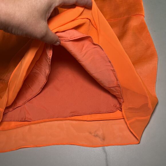 HELMUT LANG Silk Blend Layered Sleeveless Dress Orange Chroma Drape Womens 8 EUC - Picture 8 of 12